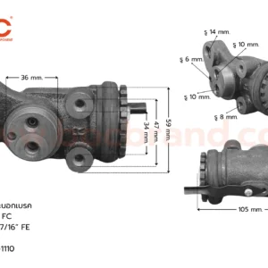 BOC : WHN-132 กระบอกเบรกหน้าขวาล่าง HINO MEGA FC FRL 1-7/16" ไม่มีไล่ลม