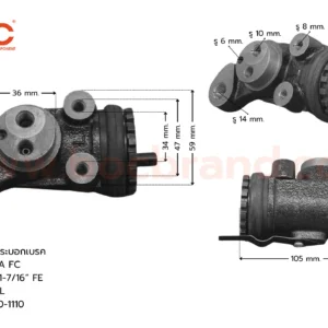 BOC : WHN-134 กระบอกเบรกหน้าซ้ายล่าง HINO MEGA FC FLL 1-7/16" ไม่มีไล่ลม