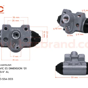 BOC : WHD-125 กระบอกเบรกหลังขวา HONDA CIVIC ES DIMENSION '01 RR 3/4″ มีไล่ลม