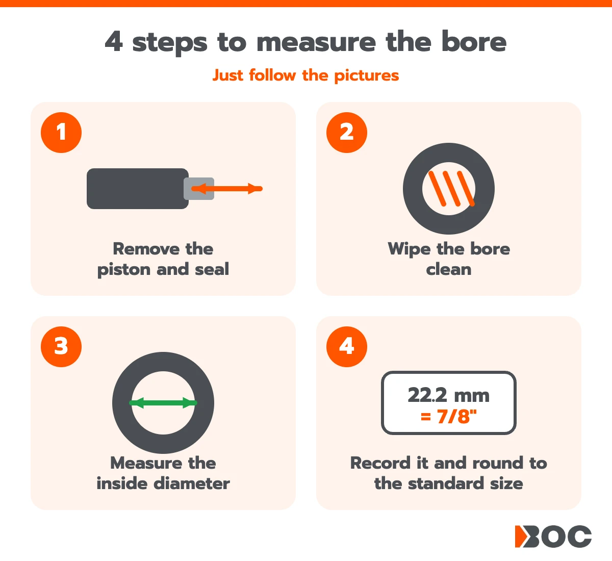 4 steps to measure brake and clutch cylinder bore